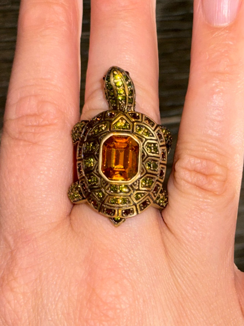 Heidi Daus Slow Poke Bronze Gemstone Turtle Ring Size 8 - Picture 2 of 7